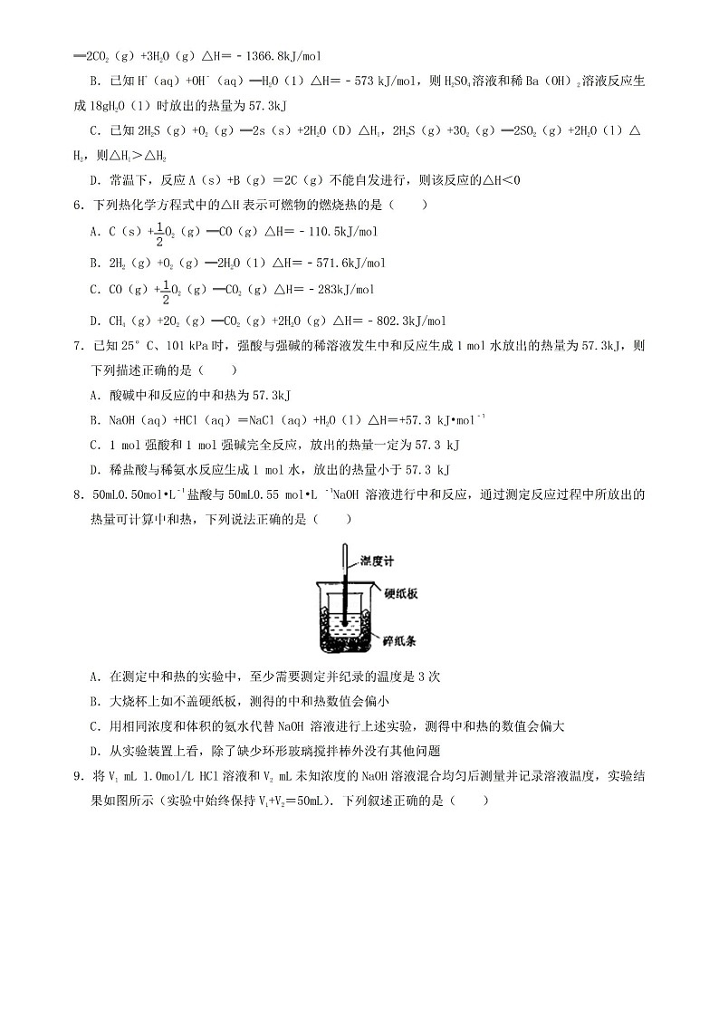 人教版高中化学选择性必修一第一章单元测试卷答案第2页