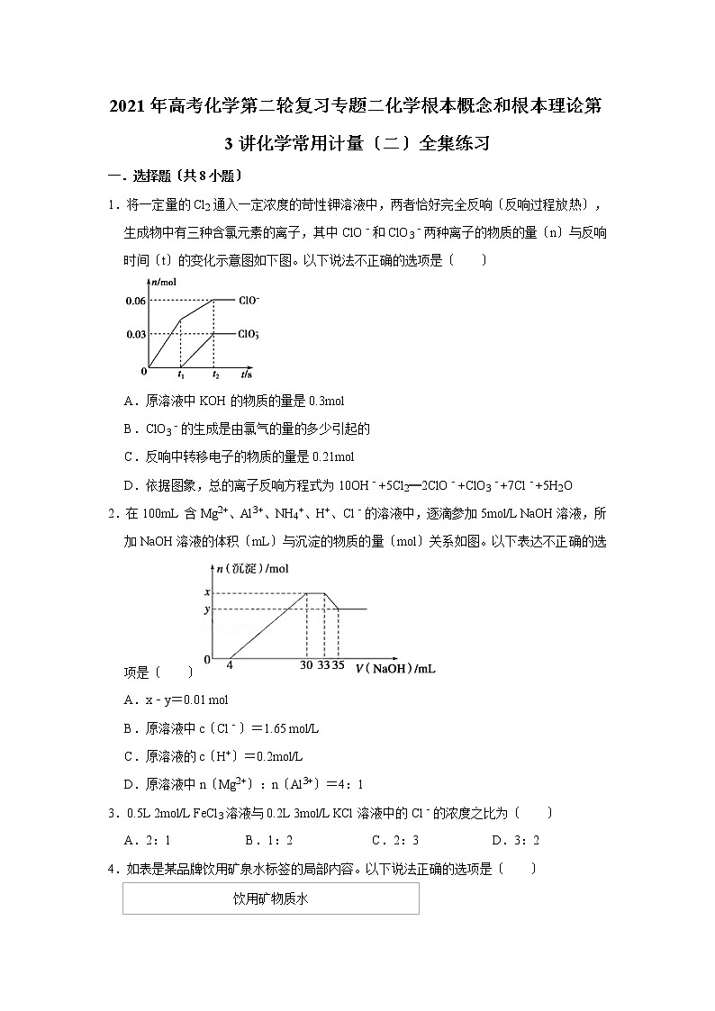 高考化学第二轮复习专题二化学基本概念和基本理论第3讲化学常用计量（二）全集练习第1页