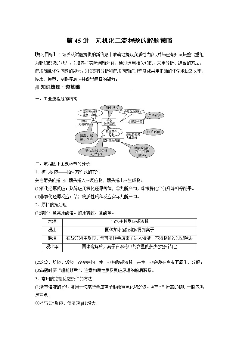 2022届高考化学一轮复习讲义学案（新教材人教版）第八章 第45讲　无机化工流程题的解题策略第1页