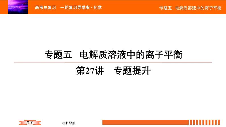 人教版2022届高中化学一轮复习课件 第27讲　电解质溶液中的离子平衡 专题提升第1页