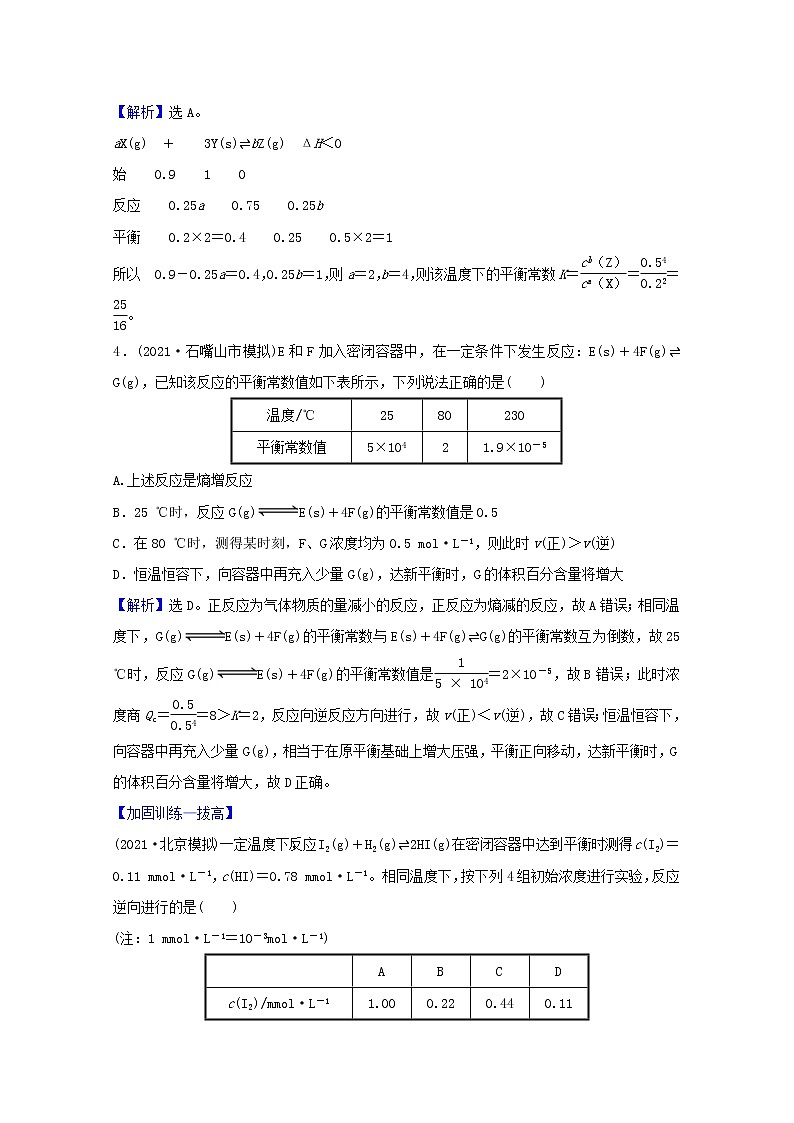 高考化学一轮复习课时分层作业二十四化学平衡常数化学反应进行的方向含解析新人教版第2页