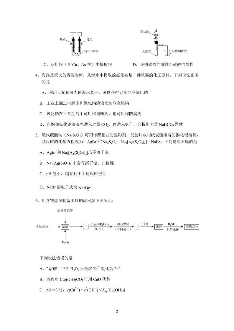 2022届河北省唐山市高三上学期开学摸底演练化学试题（PDF版）第2页