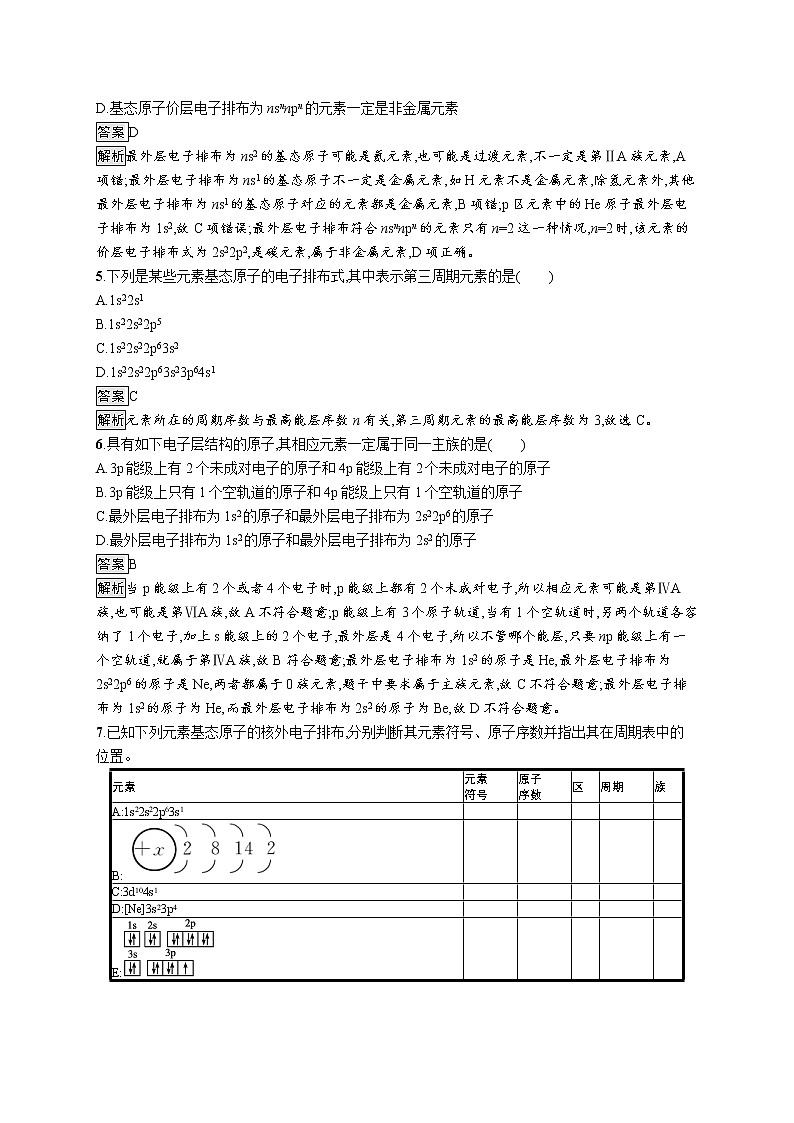 人教版 (2019) 高中 化学 选择性必修2 第一章  第二节 原子结构与元素的性质 第一课时练习题02
