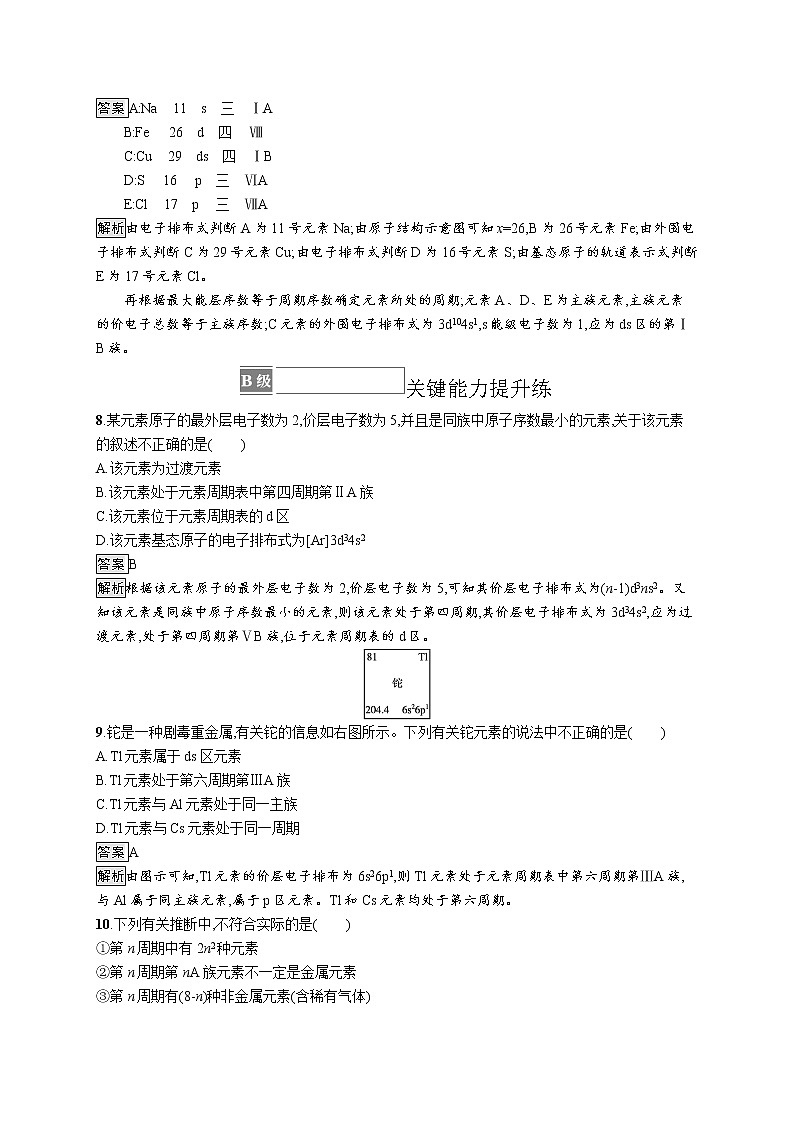 人教版 (2019) 高中 化学 选择性必修2 第一章  第二节 原子结构与元素的性质 第一课时练习题03