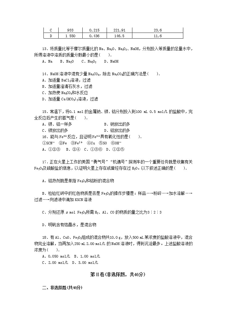 化学：人教版必修一 第三章综合质量检测（3）金属及其化合物03