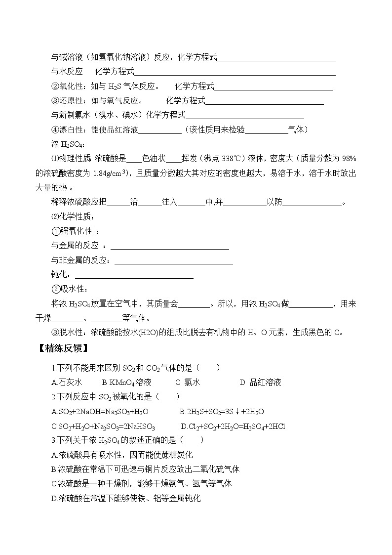 人教版 (2019) 高中化学 必修第二册  第五章 实验活动5  不同价态含硫物质的转化学案02