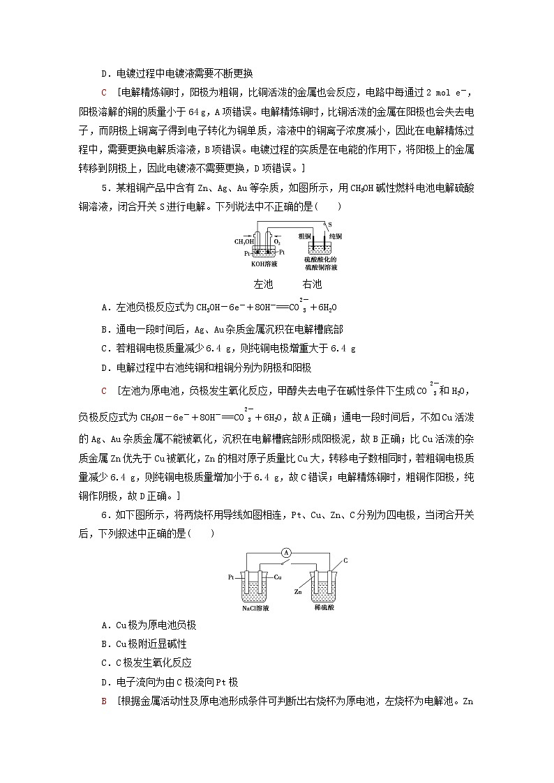 高中化学基础练6电解原理的应用含解析鲁科版选择性必修102