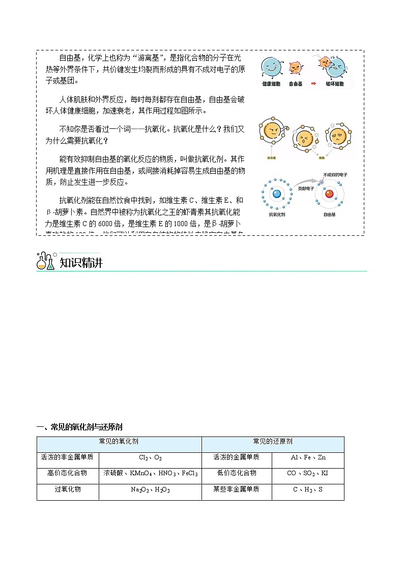 第07讲 常见的氧化剂与还原剂、氧化还原规律（教师版）高一化学必修第一册同步讲义（人教版2019）第3页