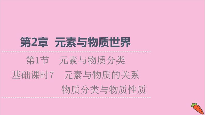 新教材2021-2022学年鲁科版化学必修第一册课件：第2章 第1节 基础课时7　元素与物质的关系　物质分类与物质性质01