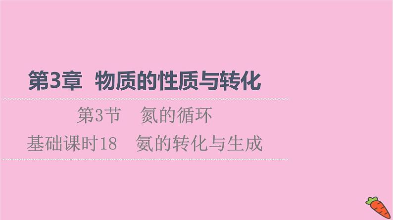 新教材2021-2022学年鲁科版化学必修第一册课件：第3章 第3节 基础课时18　氨的转化与生成01