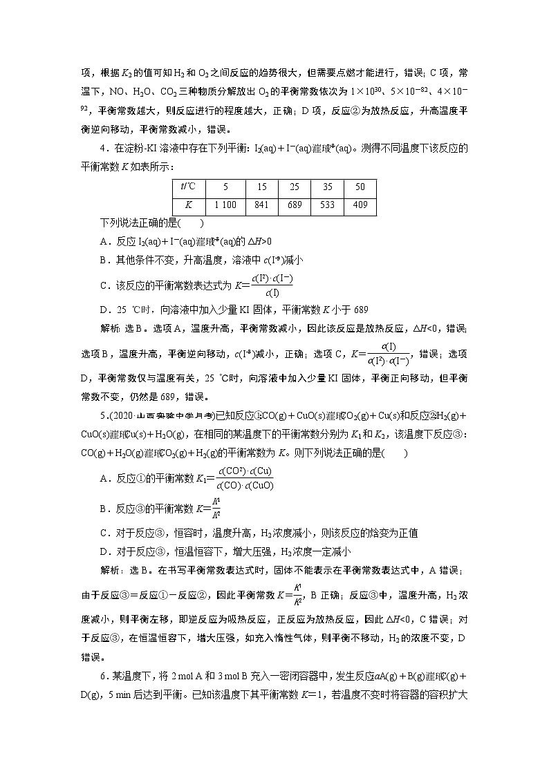 2022届高考化学一轮复习讲义学案第7章  课题25　课后达标检测02