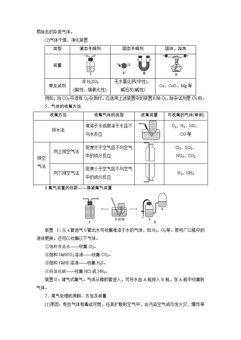 2022届高考化学一轮复习讲义学案第4章  小专题突破5　常考气体的实验室制备、净化和收集03