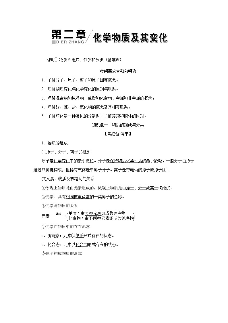 2022高中化学一轮专题复习  专题二   化学物质及其变化学案第1页
