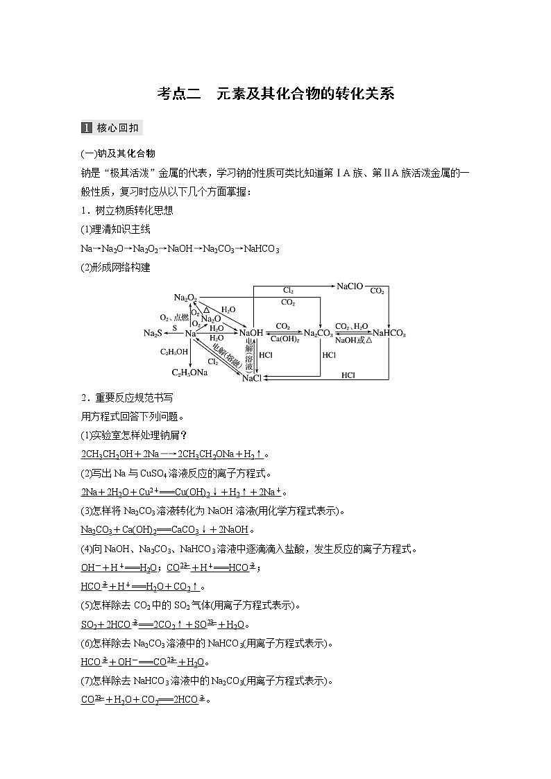 2022届高考化学二轮专题复习学案练习专题四 考点二　元素及其化合物的转化关系01
