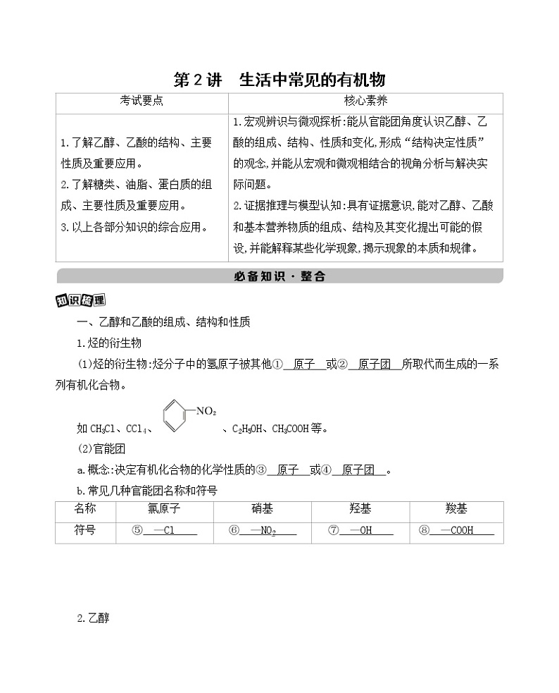 高考化学专题复习  专题九　常见有机物及其应用_第2讲　生活中常见的有机物课件PPT01