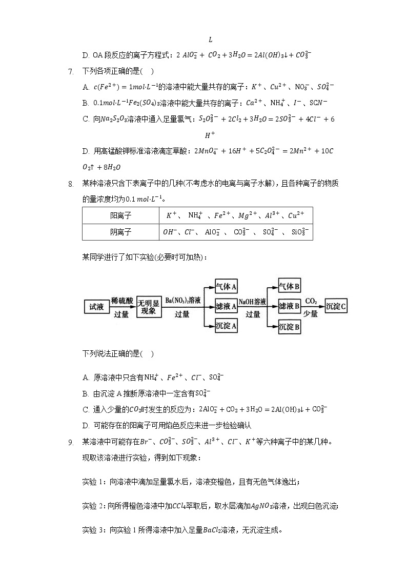 1.2离子反应  同步练习（困难)人教版（2019）高中化学必修第一册03