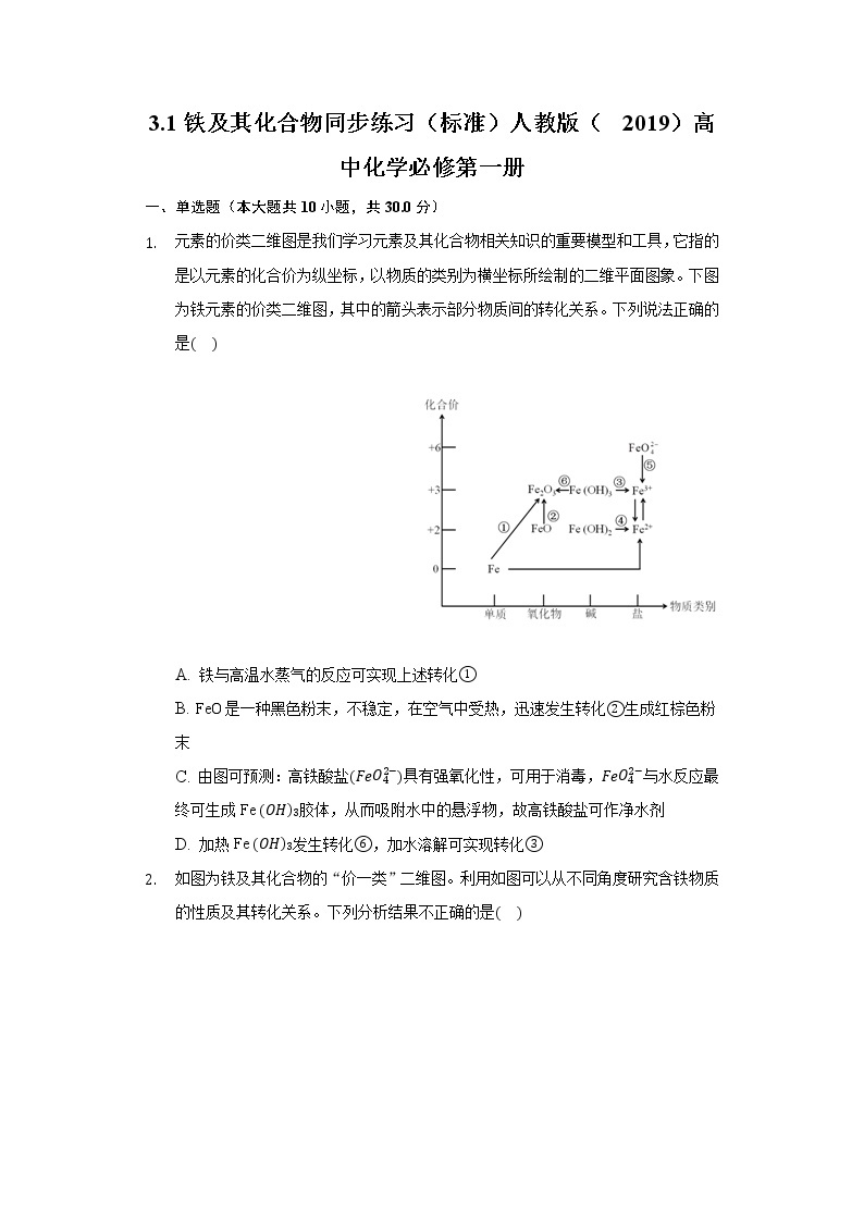 3.1铁及其化合物 同步练习（标准） 人教版（2019）高中化学必修第一册01