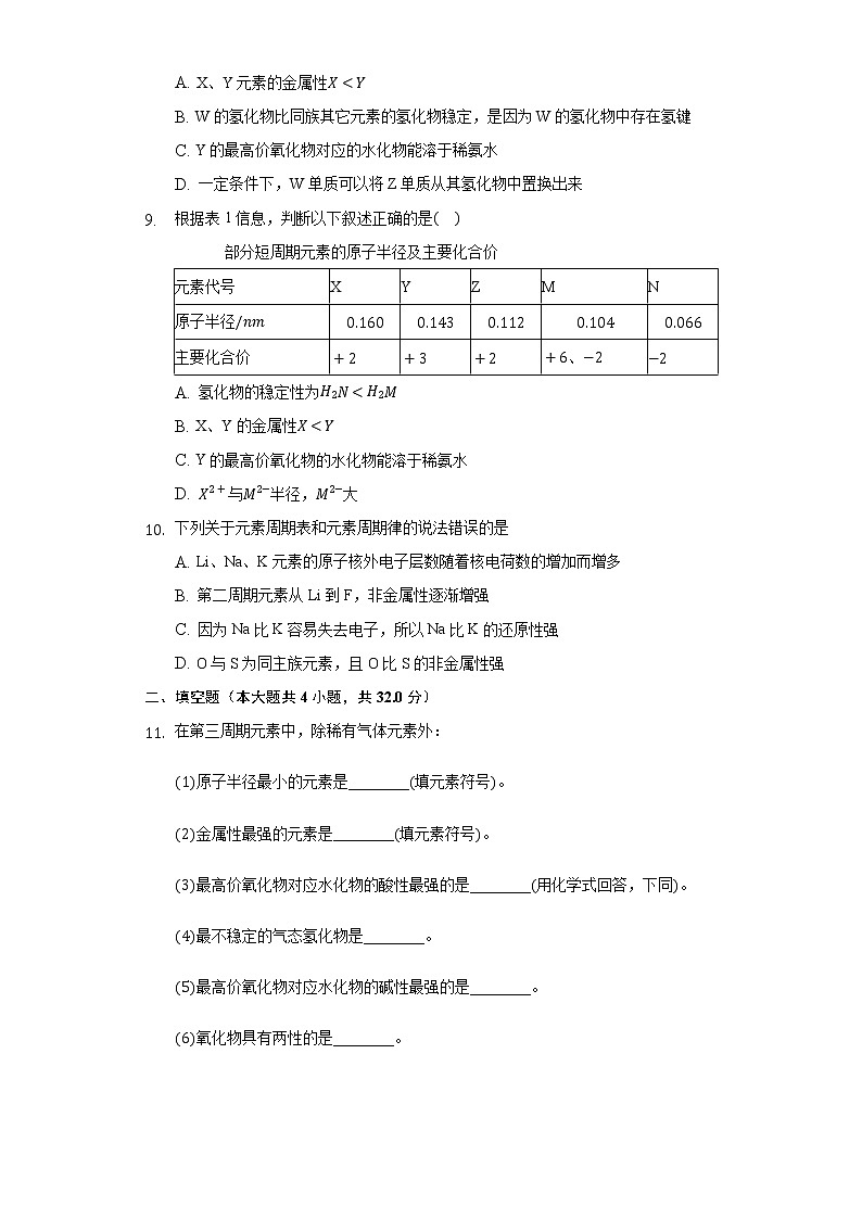 4.2元素周期律  同步练习（困难） 人教版（2019）高中化学必修第一册03