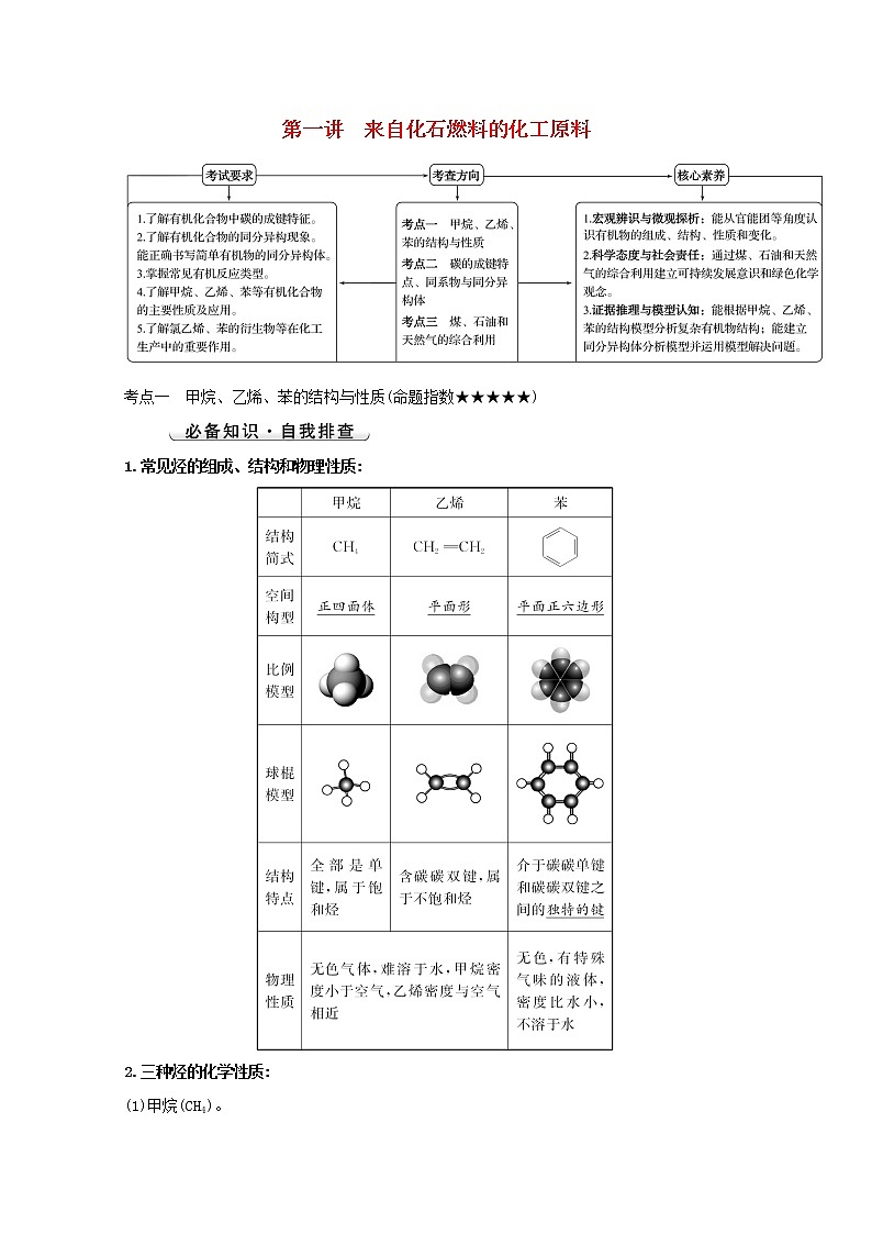 2022版高考化学一轮复习第九章有机化合物第一讲来自化石燃料的化工原料学案新人教版第1页