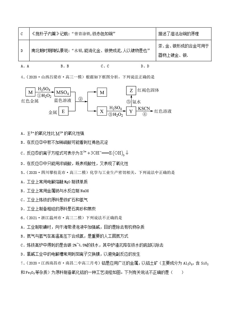 第10讲  金属材料及金属矿物的开发利用（练）-2022年一轮复习讲练测（原卷版）第2页