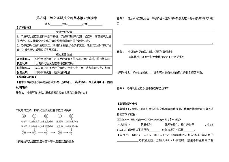高三化学一轮复习学案  第8讲氧化还原反应概念第1页