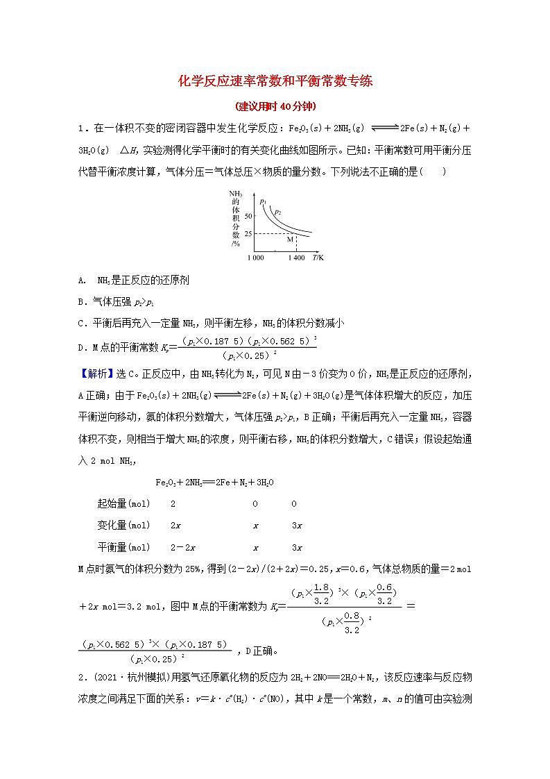 七化学反应速率常数和平衡常数专练 高考化学一轮复习专项练含解析01