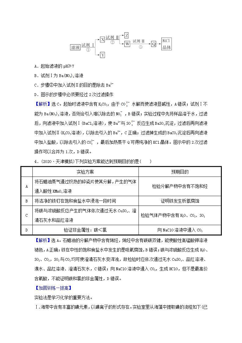 二物质的分离提纯和检验 高考化学一轮复习课时作业含解析新人教版03