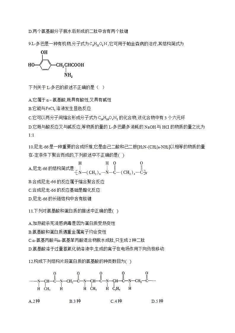 人教版（2019）化学选择性必修3-4.2 蛋白质 同步练习（2份，含解析）03