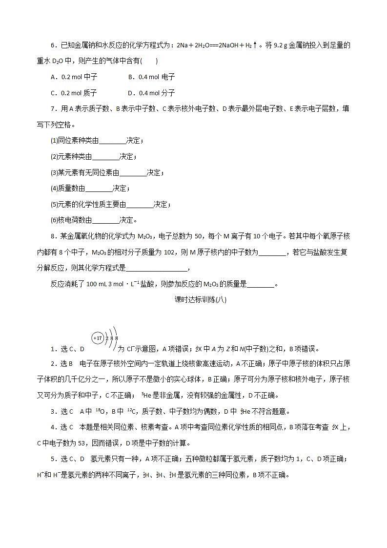 （苏教版）高中化学课时达标训练8人类对原子结构的认识必修1第2页
