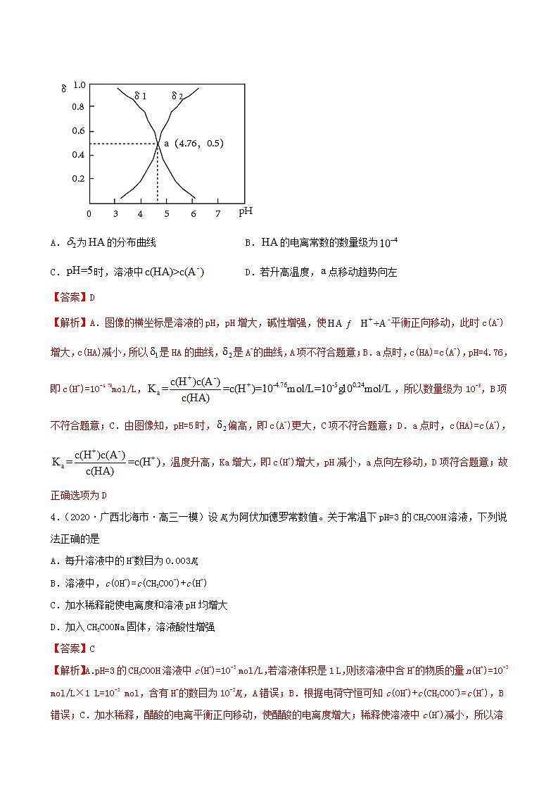 第23讲  弱电解质的电离平衡（练）-2022年一轮复习讲练测（解析版）第2页