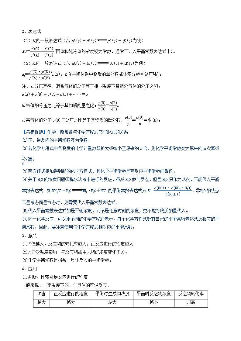第22讲  化学平衡常数及转化率的计算（讲）-2022年高考化学一轮复习讲练测02