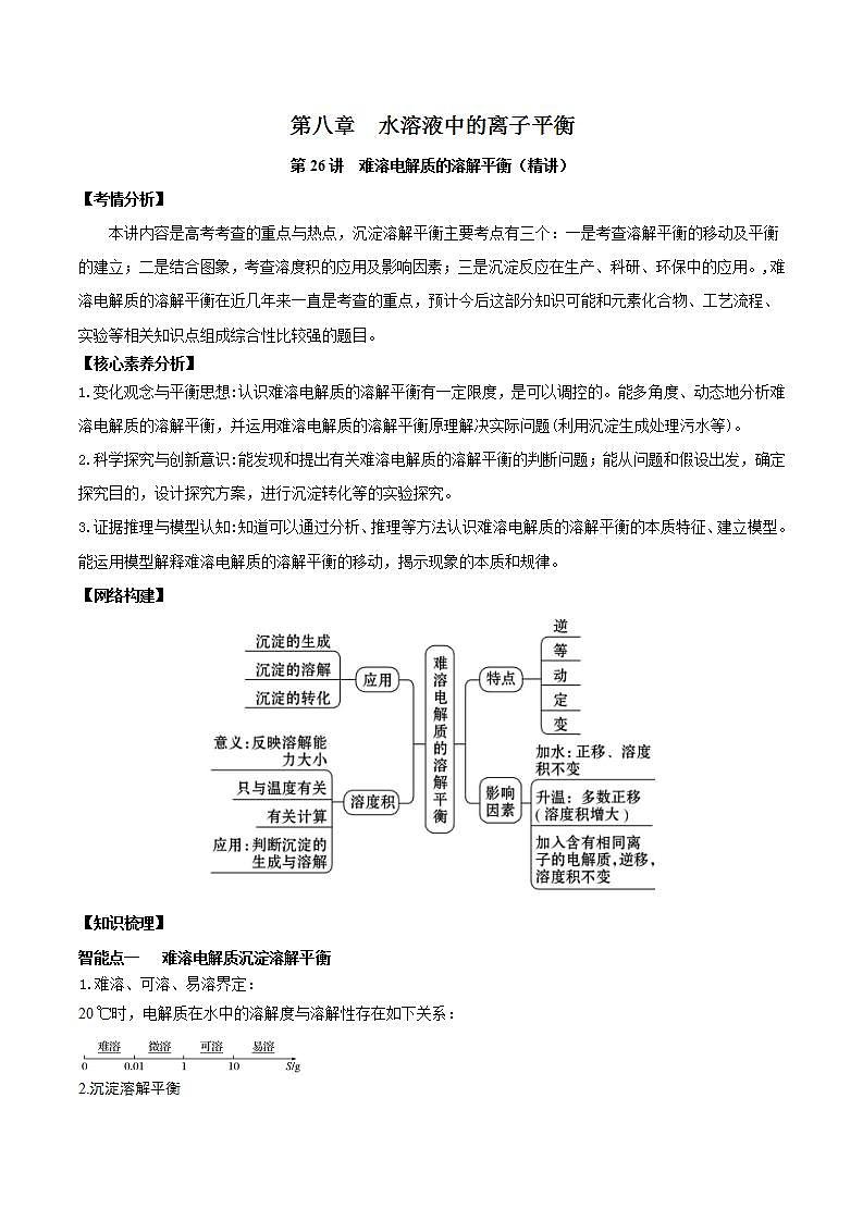 第26讲  难溶电解质的溶解平衡（讲）-2022年高考化学一轮复习讲练测01