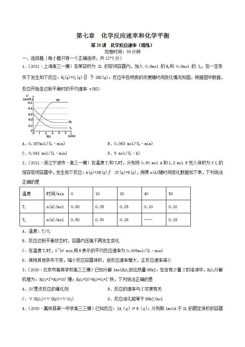 第20讲  化学反应速率（练）-2022年高考化学一轮复习讲练测01