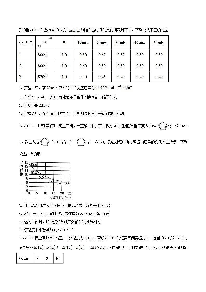 第20讲  化学反应速率（练）-2022年高考化学一轮复习讲练测03