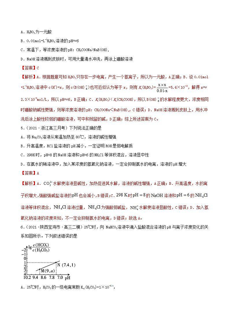 第25讲  盐类水解（练）-2022年高考化学一轮复习讲练测03