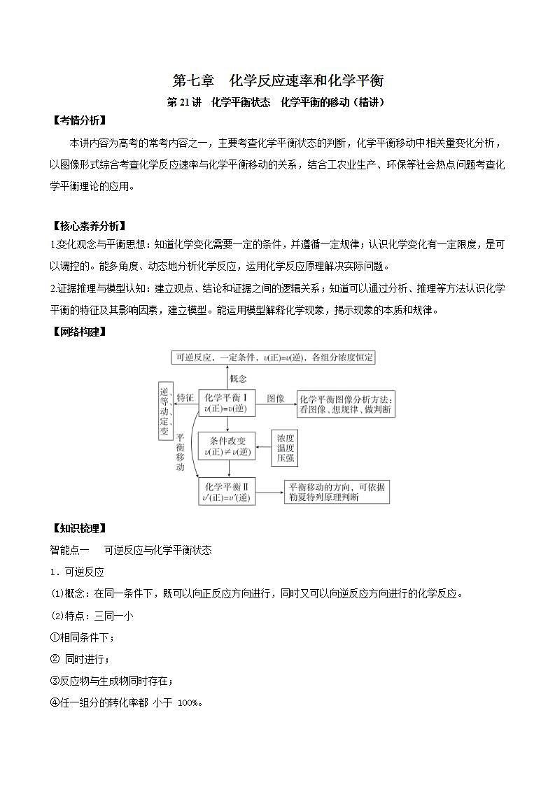 第21讲  化学平衡状态　化学平衡的移动（讲）-2022年高考化学一轮复习讲练测01