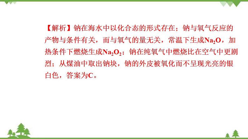 （新教材）2021-2022学年人教版化学必修第一册作业课件：第二章+高效作业7+【第1课时　钠及其氧化物】04