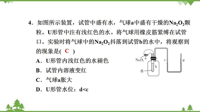 （新教材）2021-2022学年人教版化学必修第一册作业课件：第二章+高效作业7+【第1课时　钠及其氧化物】06