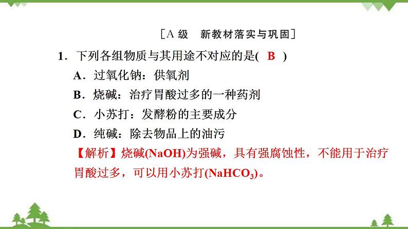 （新教材）2021-2022学年人教版化学必修第一册作业课件：第二章+高效作业8+【第2课时　碳酸钠和碳酸氢钠　焰色试验第2页