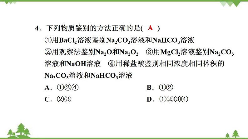 （新教材）2021-2022学年人教版化学必修第一册作业课件：第二章+高效作业8+【第2课时　碳酸钠和碳酸氢钠　焰色试验第6页