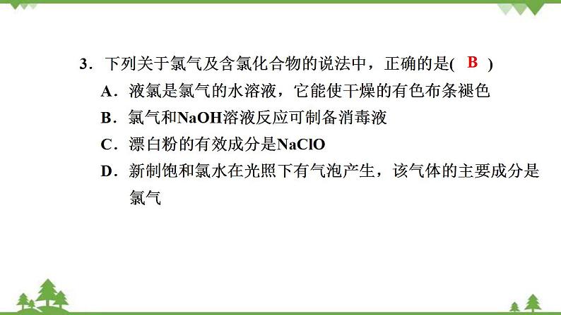 （新教材）2021-2022学年人教版化学必修第一册作业课件：第二章+高效作业9+【第1课时　氯气的性质】第4页