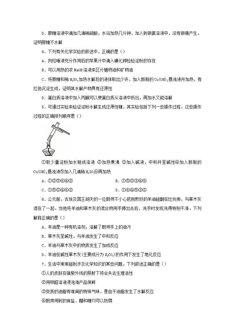 2020_2021学年高二化学下学期暑假训练7糖类油脂蛋白质含解析第2页