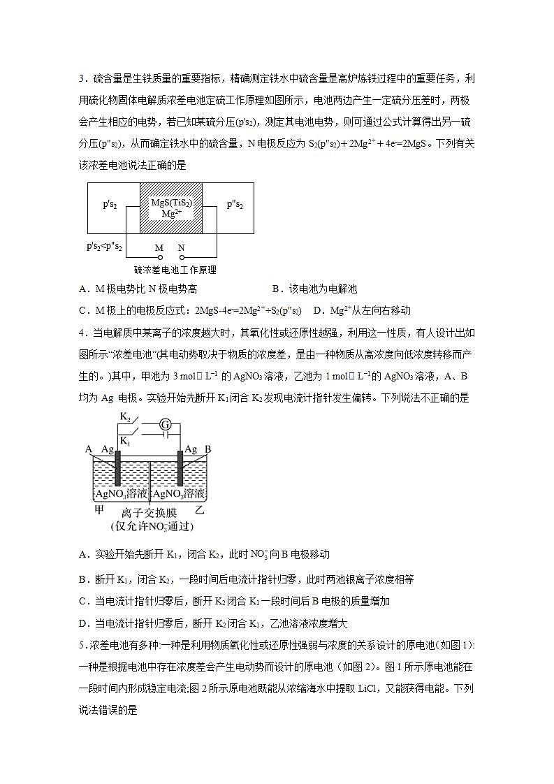 2022届高三化学一轮高考复习常考题型：75浓差电池专题02
