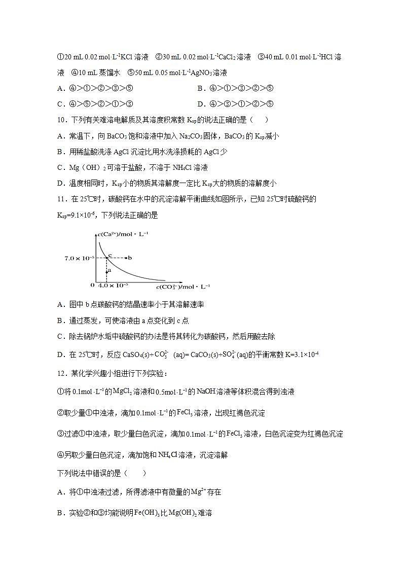 2022届高三化学一轮高考复习常考题型：54难溶物的沉淀溶解平衡基础题第3页