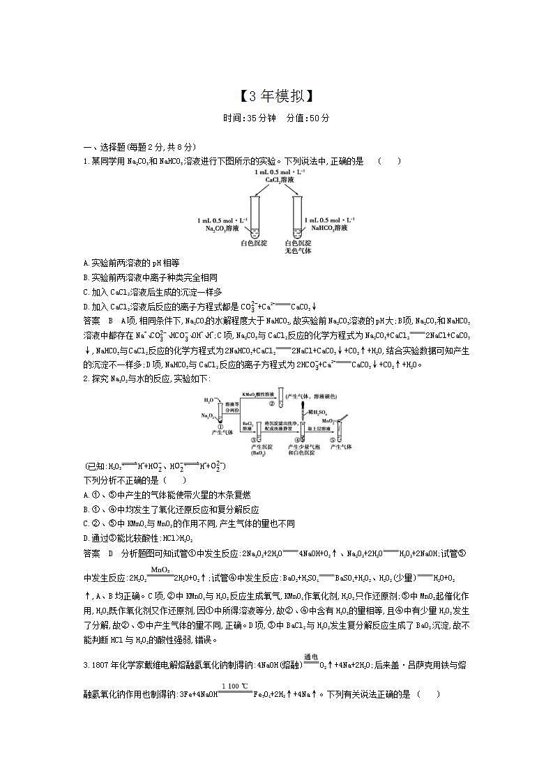 2022版高考化学选考山东专用一轮总复习集训：专题六金属及其化合物 专题综合检测01
