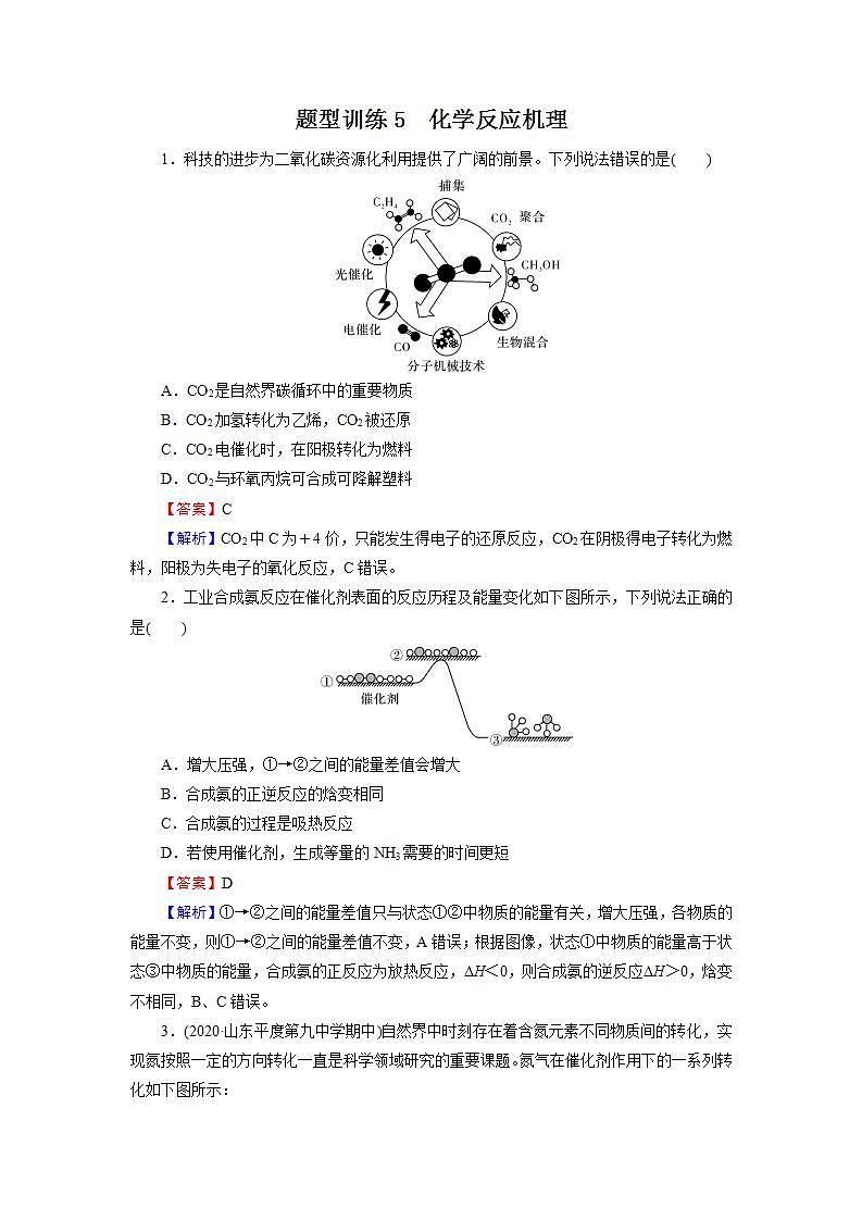 2022版高考化学一轮复习训练：题型训练5 化学反应机理第1页