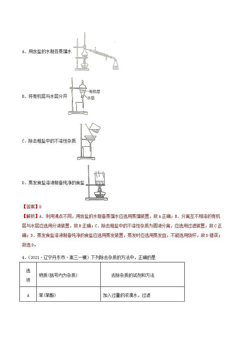 第28讲  物质的分离、提纯和检验（精练）-2022年高考化学一轮复习讲练测02