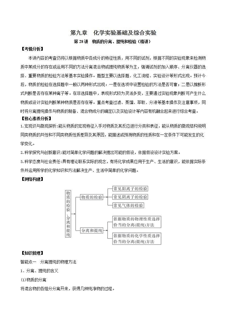第28讲  物质的分离、提纯和检验（精讲）-2022年一轮复习讲练测（解析版）第1页