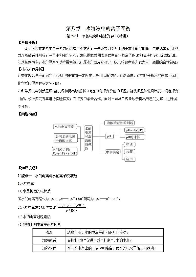 第24讲  水的电离和溶液的pH（精讲）-2022年高考化学一轮复习讲练测01