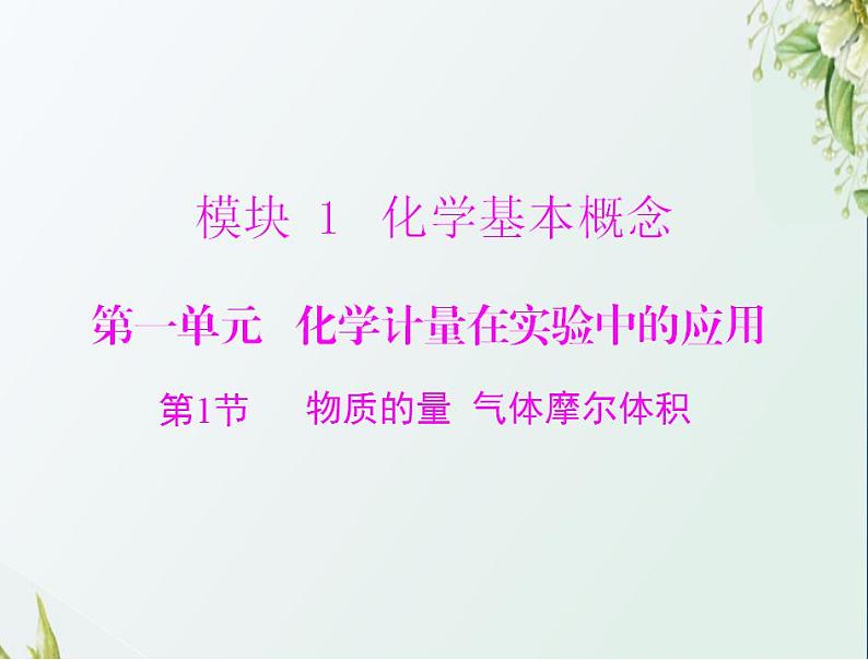 通用版高考化学一轮复习模块1化学基本概念第一单元第1节物质的量气体摩尔体积课件第1页